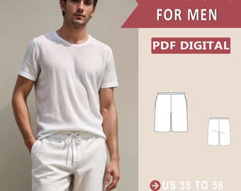 Men's Linen Shorts Sewing Pattern, Elastic Waist (PDF Pattern)