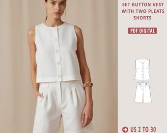 Vest and Shorts Sewing Pattern: Women's Summer Outfit (PDF Pattern, XS-5XL)