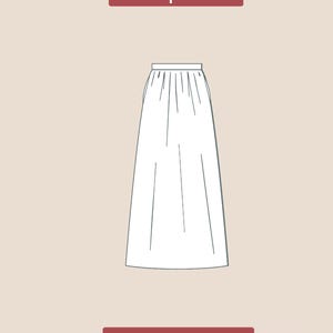 May include: A digital sewing pattern for a long skirt. The pattern is for the front of the skirt and is labeled "front pattern". The text "PDF DIGITAL" is at the bottom of the image.