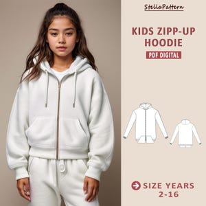 Kid&#39;s Zip-Up Hoodie Sewing Pattern, Sweatshirt Pattern for kids, Jumper Sewing Pattern, Sewing Pattern for Kids, Hoodie for Girls, 2-16 year