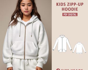 Kid&#39;s Zip-Up Hoodie Sewing Pattern, Sweatshirt Pattern for kids, Jumper Sewing Pattern, Sewing Pattern for Kids, Hoodie for Girls, 2-16 year