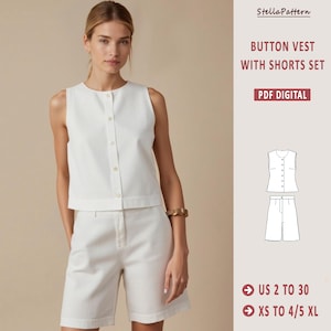 Vest and Bermuda Shorts Sewing Pattern: Women&#39;s Summer Outfit (PDF Pattern, XS-5XL)