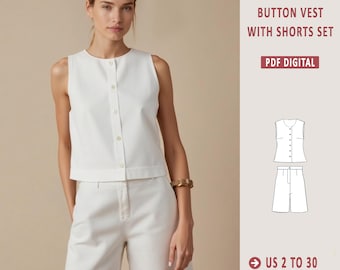 Vest and Bermuda Shorts Sewing Pattern: Women's Summer Outfit (PDF Pattern, XS-5XL)