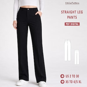 Wykrój do szycia spodni z prostymi nogawkami, wykrój do szycia spodni, wykrój do szycia dla kobiet, wykrój do szycia dla kobiet, spodnie z wysokim stanem, XS - 4XL