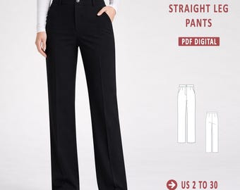 Straight Leg Pants Sewing Pattern, Trousers Sewing Pattern, Sewing Pattern for Women, Women Sewing Pattern, High Waisted Pants, XS - 4XL