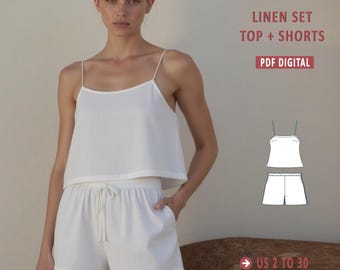 Linen Top and Shorts Sewing Pattern: Bohemian Summer Set (Digital PDF)