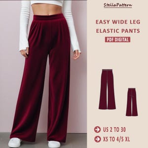 Pantalón cintura elástica, Pantalón de costura PDF, Patrón de costura mujer, Pantalón fácil de coser, pantalón ancho, patrón de pantalón, pantalón de verano, A0 A4 CARTA PDF