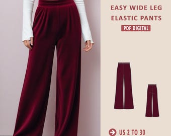 Wide Leg Elastic Waist Pants Sewing Pattern (A0 A4 LETTER PDF)
