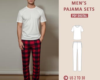 Easy Men's Pajama Set Sewing Pattern, Men Pajama Pants and T-Shirt, Relax Men Pajama Pattern, Pajama Sewing Pattern, Wide Leg Pants XS-4XL