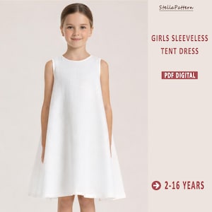Kinder Sommer Kleid Schnittmuster, Mädchen Ärmellos Zelt Kleid, Mädchen Zelt Kleid Schnittmuster, A0 A4 US Letter-Girl, Größen: 2-16 Alter Bild 1