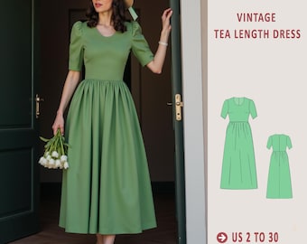 Vintage Prairie Dress Sewing Pattern: Cottagecore Midi Dress (XS-4XL) (Digital Download)