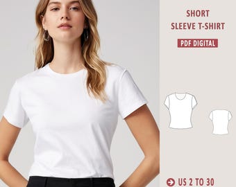 Fitted Short Sleeve T-Shirt Sewing Pattern: Women's Sizes XS-4XL (PDF Pattern)