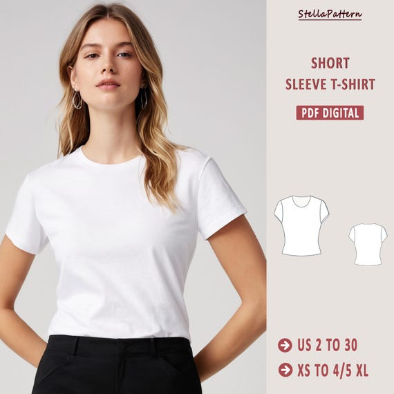体にフィットする半袖Tシャツの型紙：レディースサイズXS～4XL（PDF 