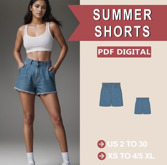 Easy Shorts Pattern, Women Shorts Pattern, Beginner Shorts Pattern, Dwnim Shorts | High Waist Wide Leg Shorts Sewing Patterns A4 A0 Letter