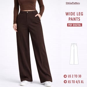 Mönster för dambyxor med hög midja och vida ben, eleganta byxor, fritids- och formella byxor DIY, dambyxor, PDF-sömnadsmönster XS-4XL