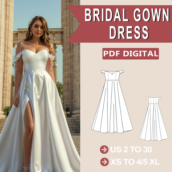 Robe de mariée avec encolure en coeur, patron de couture de robe de mariée, modèle de robe de cocktail, modèle de robe de fée, robe de soirée, robe blanche comme neige de cosplay, PDF