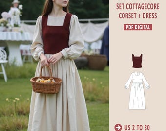 Naaipatroon Cottagecore-jurk en top: renaissancestijl (pdf-patroon)