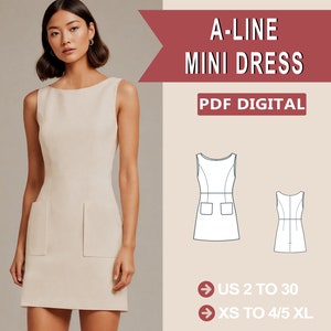 Padrão de vestido evasê, padrão de costura de vestido de verão, padrão de vestido sem mangas, padrão de vestido fácil, padrão de vestido elegante, padrão de costura PDF