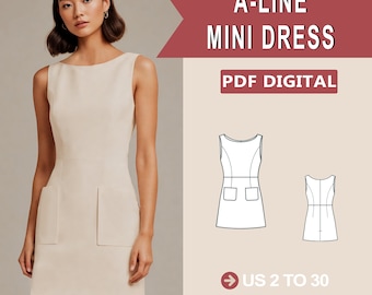 A-Line Mini Dress Sewing Pattern, Sleeveless Summer Dress (PDF Pattern)