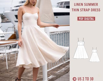 Summer Linen Thin Strap Dress Sewing Pattern (PDF Digital)