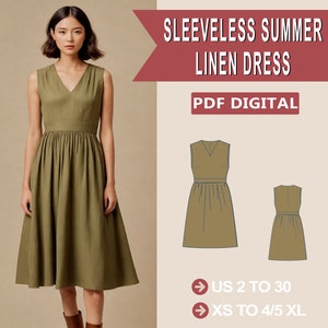 Linen V-Neck Dress Sewing Pattern, Cottagecore Style (PDF Pattern)