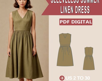 Schnittmuster für Leinenkleid mit V-Ausschnitt im Cottagecore-Stil (PDF-Muster)