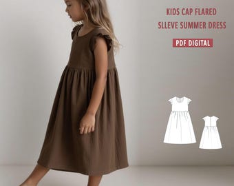 Kid's Linen Summer Dress Sewing Pattern: Flared Cap Sleeve (PDF Pattern)