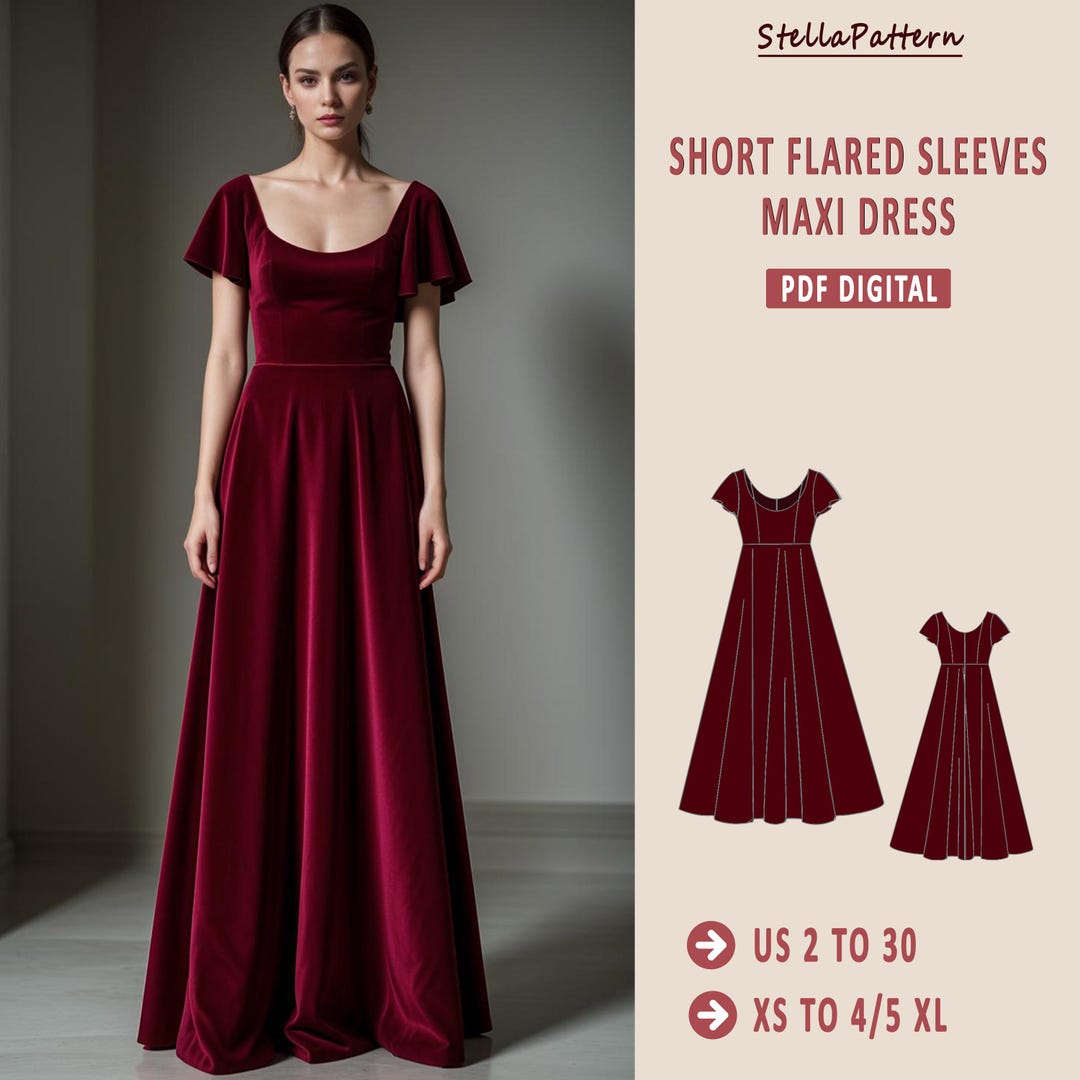 Regency Dress Sewing Pattern, Ballgown Maxi Dress Pattern