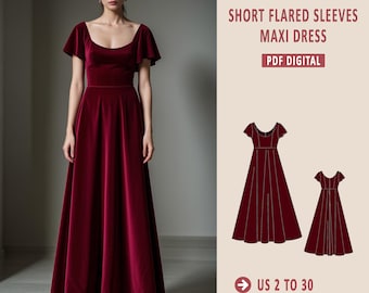 Regency Maxi Dress Sewing Pattern: BallGown, Plus Size (PDF)