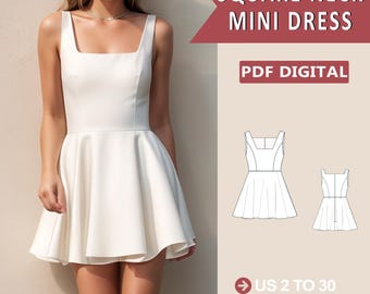 Square Neck Mini Dress Sewing Pattern: Easy Elegant Design (PDF Pattern)