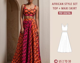 African Style Top and Maxi Skirt Sewing Pattern (PDF Pattern)