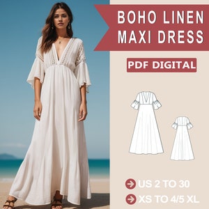 Women Boho Maxi Dress, Victorian Renaissance Dress Sewing Pattern, Cottagecore Dress Sewing Pattern,  Celtic Dress, Medieval Boho Dress
