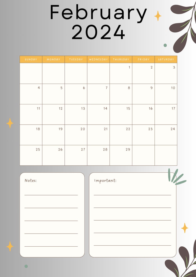 Minimalist 2024 Calendar, Modern Design, Large Date Boxes, Home Planner