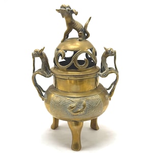 Encensoir trépied dragon chinois Qianlong Mark c1900 brûleur d'encens