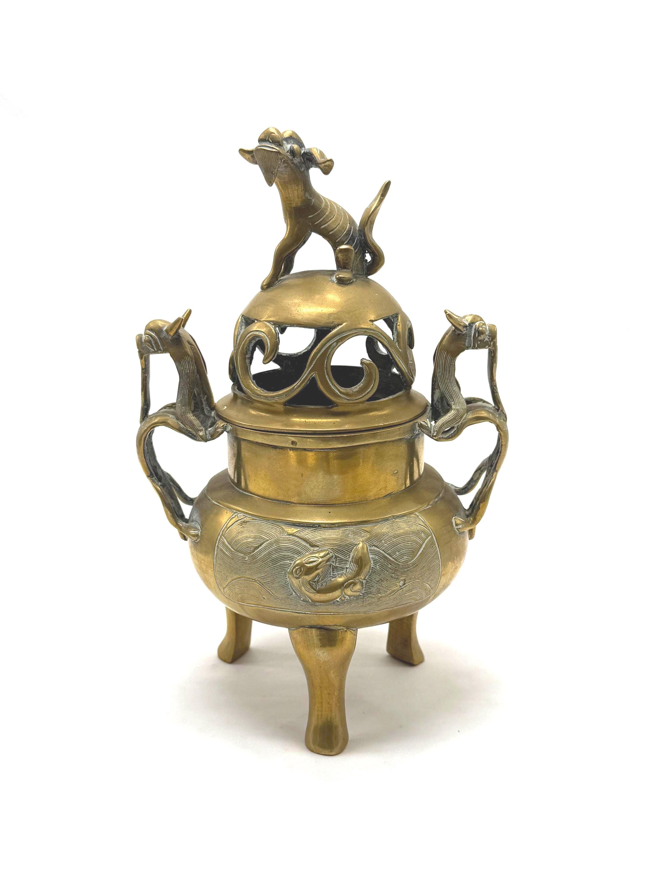 中国製真鍮製龍三脚香炉 乾隆帝マーク 1900年頃 - Etsy 日本