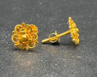 Vintage 22ct Gold Filigree Earrings, Floral Screw-back Studs - Etsy