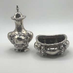 Antique Sterling Silver Pepper Shaker & Salt Cellar Birmingham 1900 Zimmermann