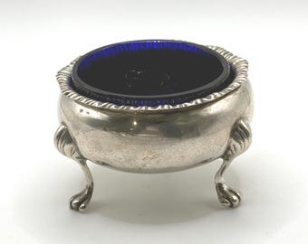 アンティーク スターリングシルバー ソルトセラー シェフィールド 1898年 フォードハム・フォークナー コバルトライナー