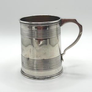 Antique Victorian Sterling Silver Christening Mug London 1875 Ribbed Design