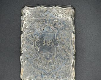 Antique Victorian Sterling Silver Card Case Celtic Design Birmingham 1863