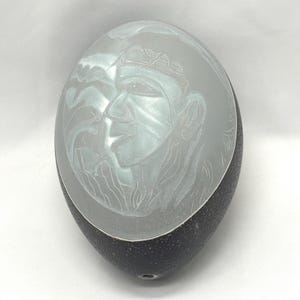 Aboriginal Engraved Emu Egg Art 14cm Traditional Profile Design Australia