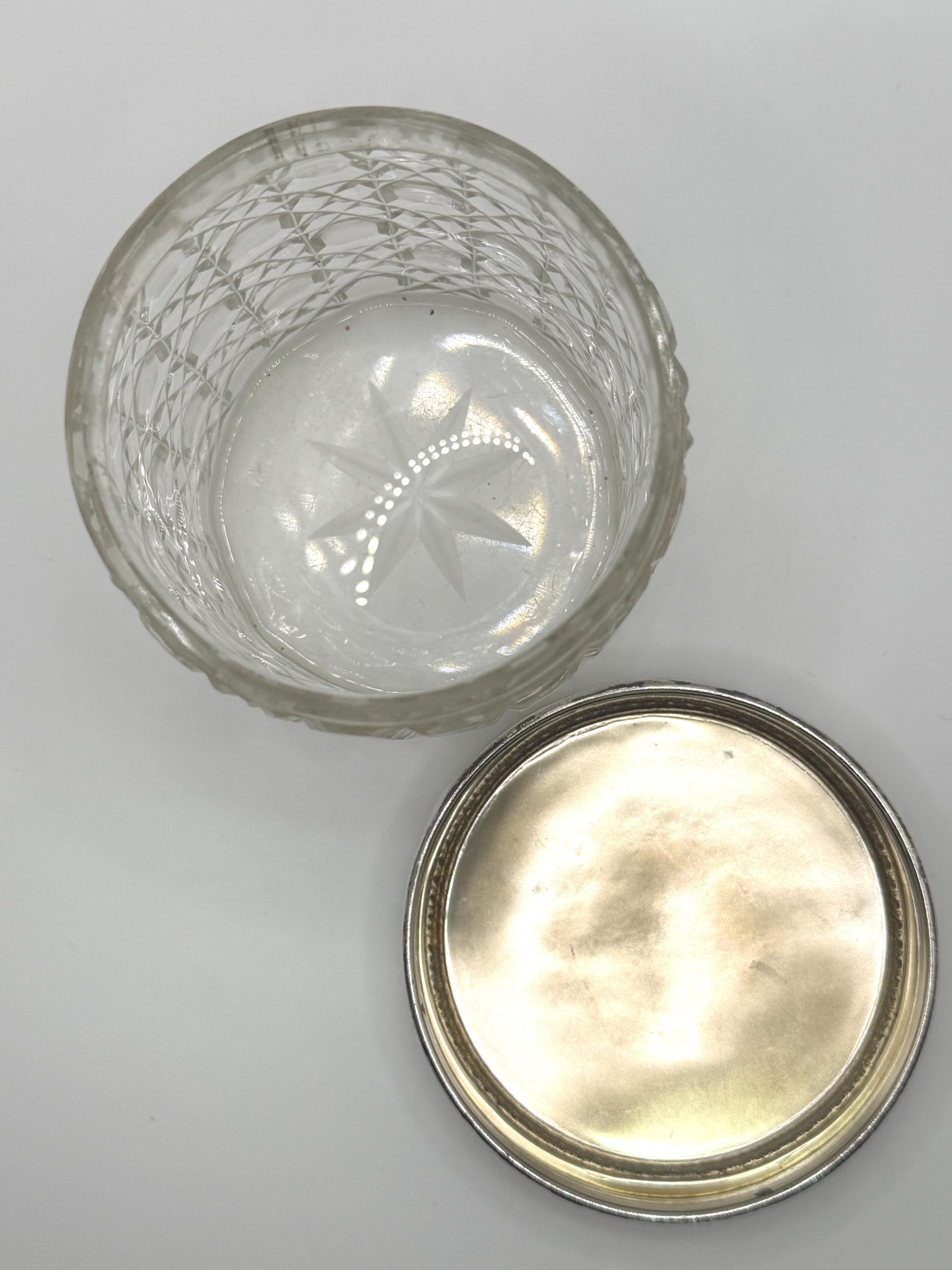 Antique 1912 Sterling Silver Lidded Cut Glass Jar by Hardy