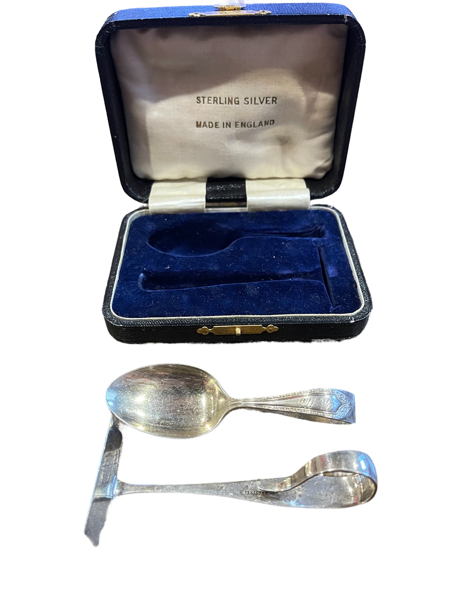 Exquisite Vintage Sterling Silver Baby Pusher and Spoon Set birmingham