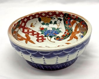 Antique Japanese Imari Arita Porcelain Bowl, Peony and Noshi Ribbon Motif c.1850