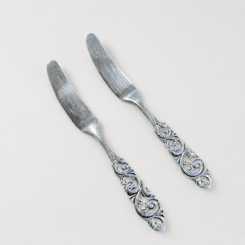 Tele Pattern Silver Pair of Vintage Norwegian 830 Silver Butter Knives by Brødrene Mylius ...
