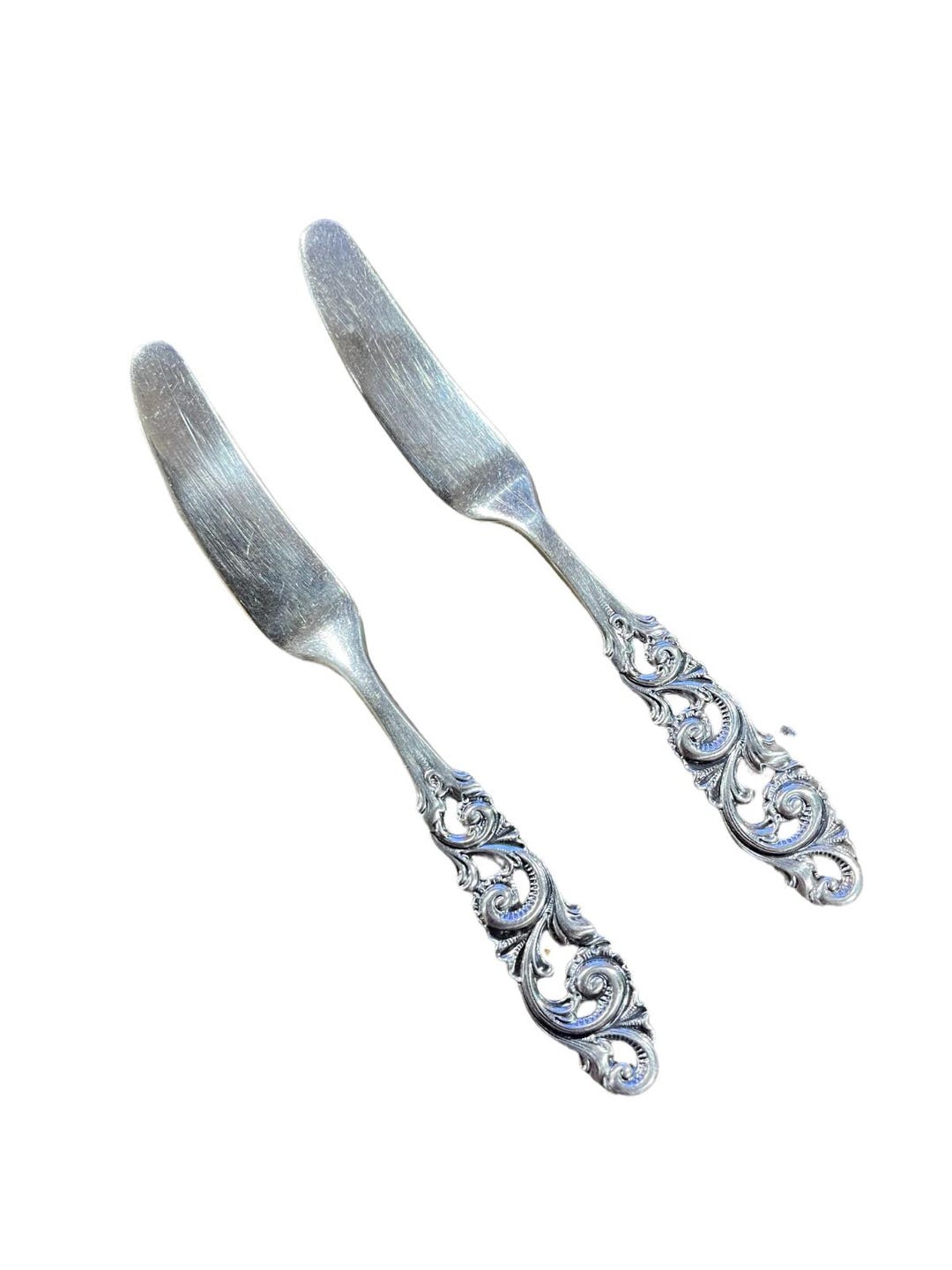Tele Pattern Silver Pair of Vintage Norwegian 830 Silver Butter Knives by Brødrene Mylius ...