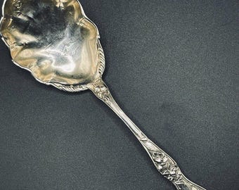 Antique Sterling Silver Shell Spoon with Embossed Floral Handle