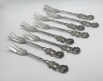 Set of 8 Christoph Widmann Hildesheimer Rose 835 Silver Cake Forks, Germany