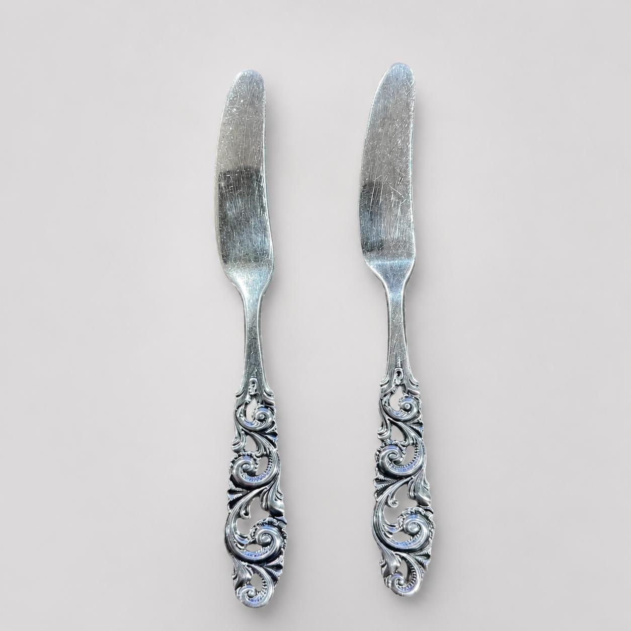 Tele Pattern Silver Pair of Vintage Norwegian 830 Silver Butter Knives by Brødrene Mylius ...