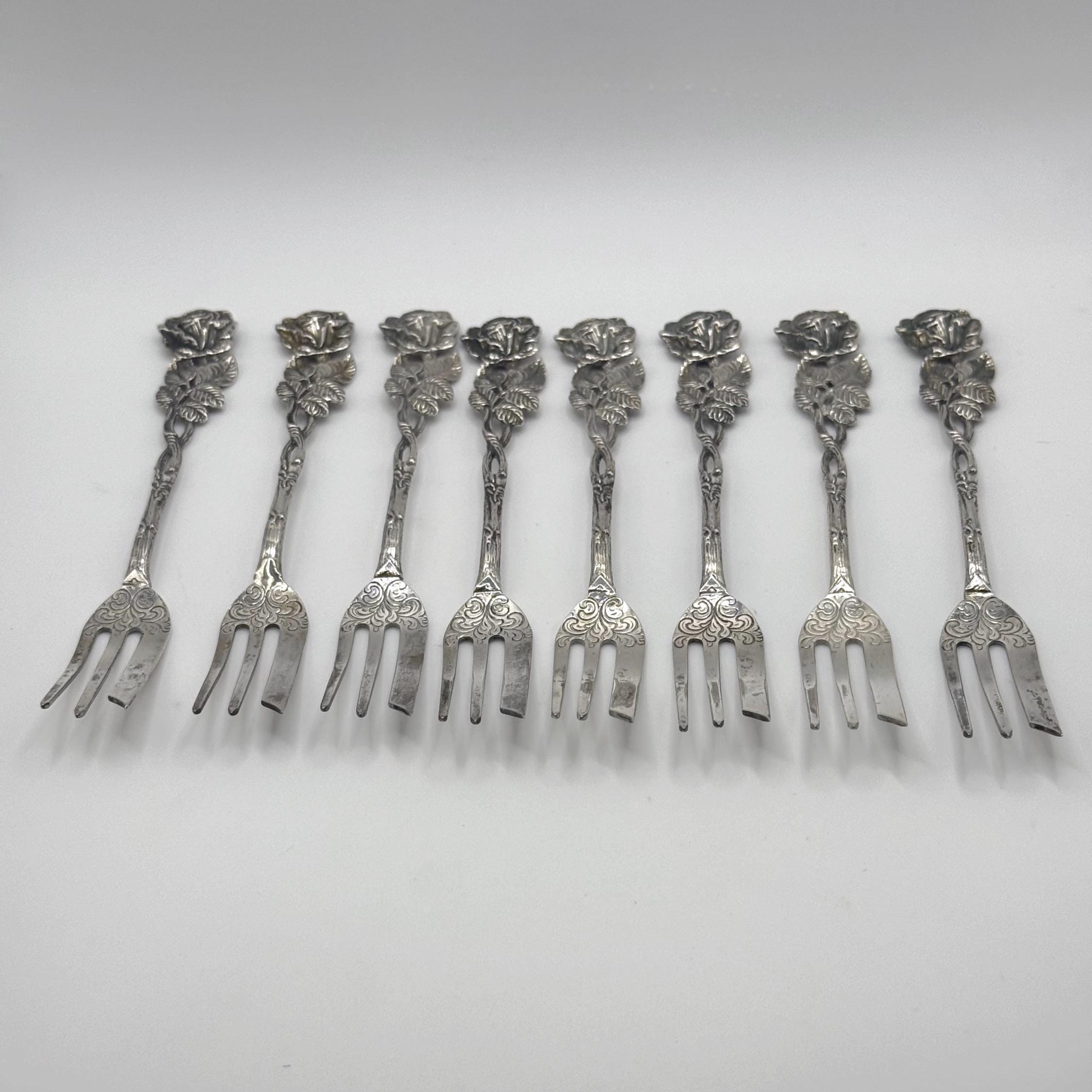 Set of 8 Christoph Widmann Hildesheimer Rose 835 Silver Cake Forks